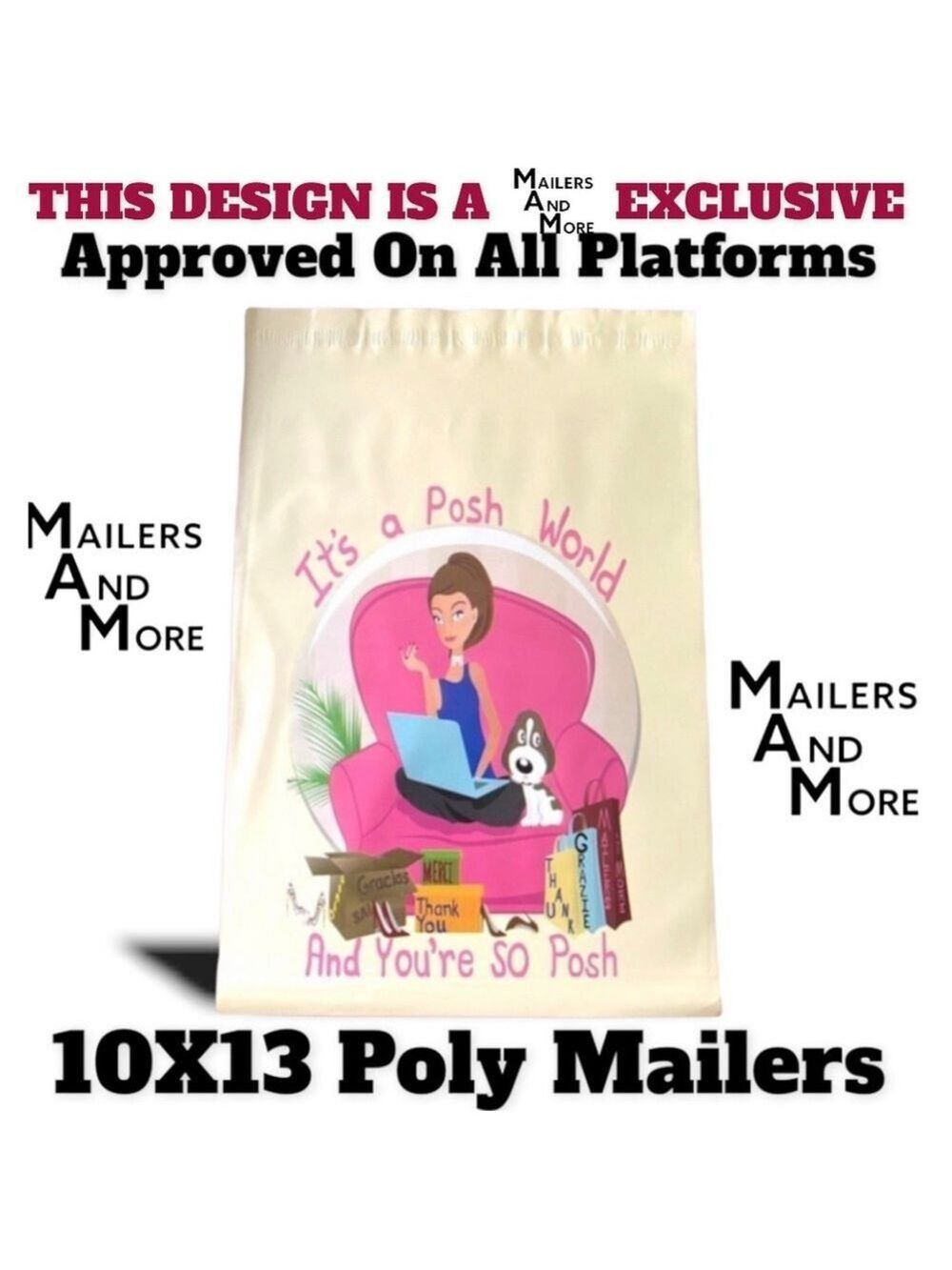 25 10X13 Poly Mailers Posh World PRICE IS FIRM - Picture 9 of 16